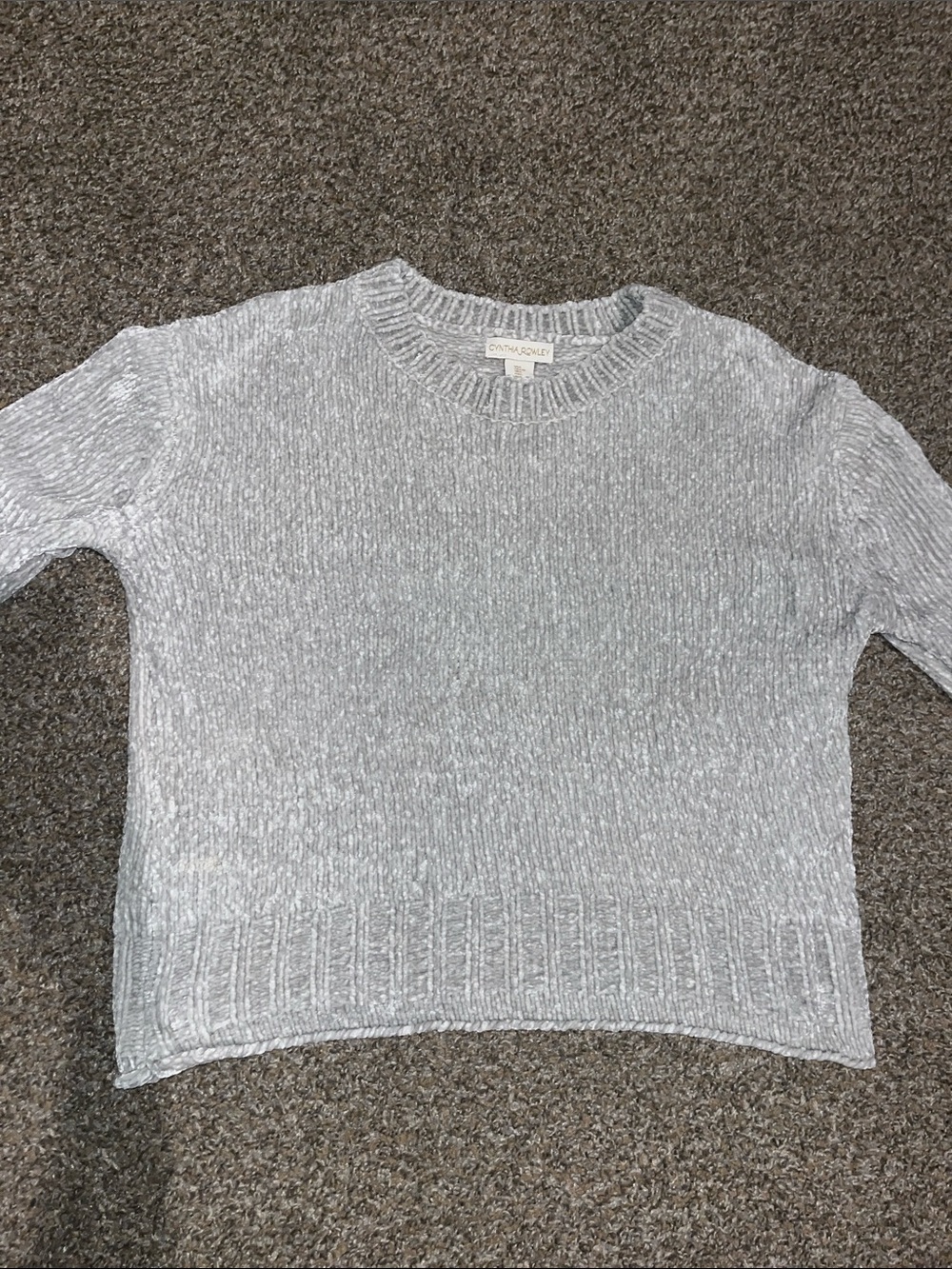 CYNTHIA ROWLEY Gray/Silver Chenille Crewneck Sweater